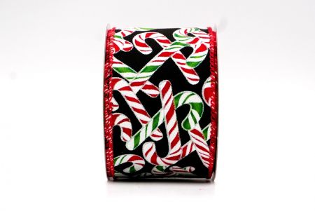 Черная и зеленая, красная рождественская лента с дизайном конфетных тросточек_KF7663GC-53-7