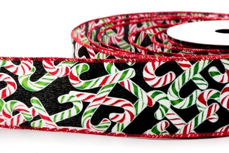Чорна та зелена, червона стрічка з дизайном Різдвяних цукерок_KF7663GC-53-7