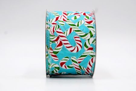 Светло-синяя и зеленая, красная рождественская лента с дизайном конфетных тросточек_KF7663GN-12