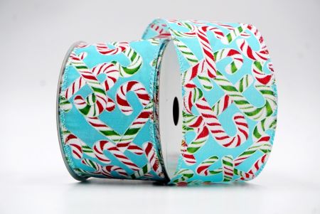 Light Blue and Green,RedChristmas Candy Canes Design Ribbon_KF7663GN-12