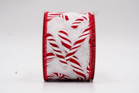 Белый снег и красная рождественская лента с дизайном конфетных тросточек_KF7664GC-1-7