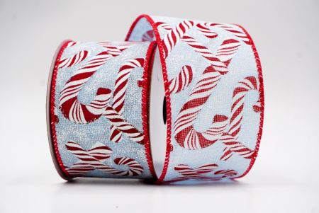 Grayish Blue and RedChristmas Candy Canes Design Ribbon_KF7665GC-12-7