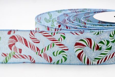 Blue and Green, Red Christmas Candy Canes Design Ribbon_KF7666GC-12-216