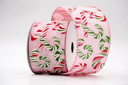 Pink and Green, RedChristmas Candy Canes Design Ribbon_KF7666GC-5-5