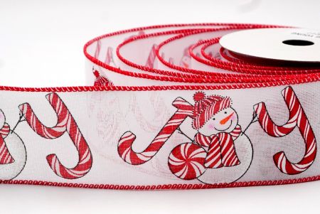 White with Joy Snowman Christmas Candy Canes Design Ribbon_KF7667GC-1-7
