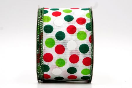 White Faux Burlap - Green Red and White Festive Polka Dots Wired Ribbon_KF7673GC-1-127