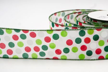 White Faux Burlap - Green Red and White Festive Polka Dots Wired Ribbon_KF7673GC-1-127