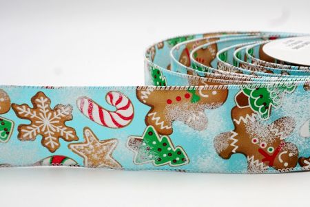 Powder Blue and White Edge Gingerbread, Candy Cane and Pine Tree Wired Ribbon_KF7674GC-12-1