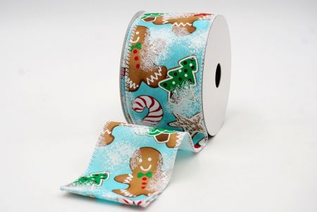 Powder Blue and White Edge Gingerbread, Candy Cane and Pine Tree Wired Ribbon_KF7674GC-12-1