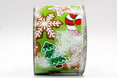 Cinta alámbrica con diseño de borde verde y blanco de Gingerbread, Candy Cane y Pine Tree - KF7674GC-15-1