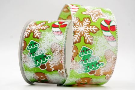 Green and White Edge Gingerbread, Candy Cane and Pine Tree Wired Ribbon_KF7674GC-15-1