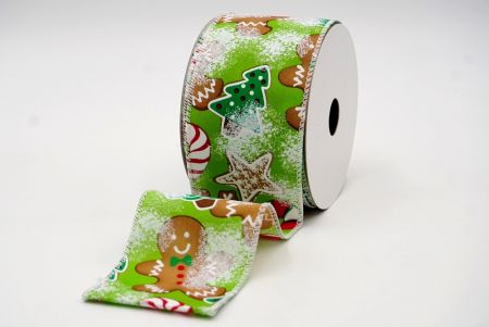 Green and White Edge Gingerbread, Candy Cane and Pine Tree Wired Ribbon_KF7674GC-15-1