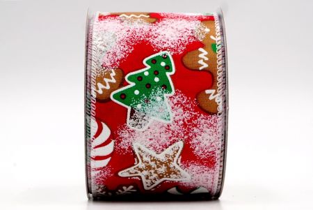 Nastro con filo di ferro - Bordo rosso e bianco di pan di zenzero, bastoncino di zucchero e albero di Natale_KF7674GC-7-1