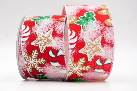 Red and White Edge Gingerbread, Candy Cane and Pine Tree Wired Ribbon_KF7674GC-7-1