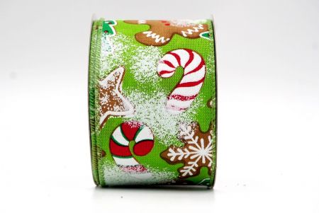 Green Faux Burlap Gingerbread, Candy Cane and Pine Tree Wired Ribbon_KF7675GC-15-42