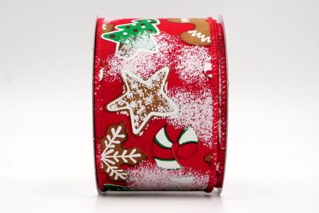 Red Faux Burlap Gingerbread, Candy Cane and Pine Tree Wired Ribbon_KF7675GC-7-7