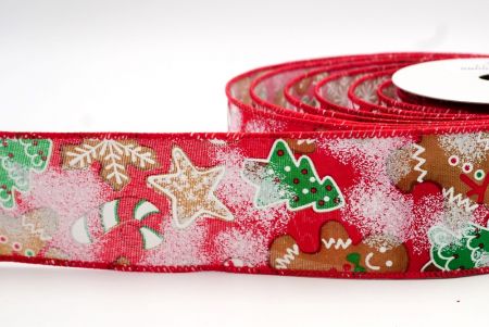 Rubrum Faux Burlap Gingerbread, Candy Cane et Pine Tree Wired Ribbon_KF7675GC-7-7