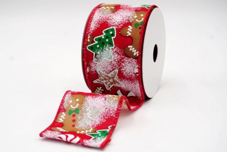 Rubrum Faux Burlap Gingerbread, Candy Cane et Pine Tree Wired Ribbon_KF7675GC-7-7