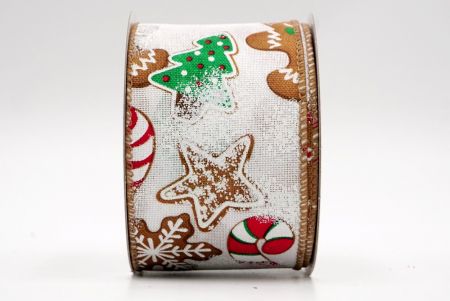 White and Brown Edge Gingerbread, Candy Cane and Pine Tree Wired Ribbon_KF7676GC-1-182