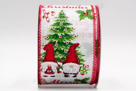 Λευκή Μεταξωτή Κορδέλα - Σάντα Gnome και Καλά Χριστούγεννα Ενσύρματη Κορδέλα_KF7681GC-1-7