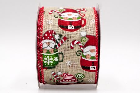 Khakifarbenes Band - Weihnachtswichtel in einer Tasse mit Drahtband_KF7686GC-13-7