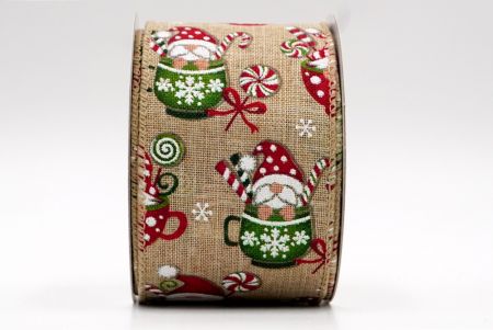 Natural- Santa Gnome in a Cup Wired Ribbon_KF7686GC-14-183