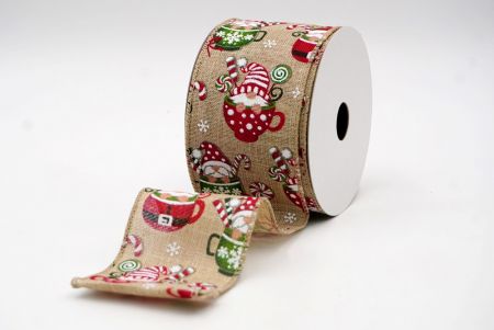 Natural- Santa Gnome in a Cup Wired Ribbon_KF7686GC-14-183