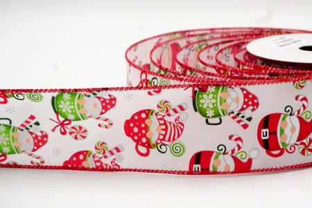 White Plain Weave Satin- Santa Gnome in a Cup Wired Ribbon_KF7687GC-1-7