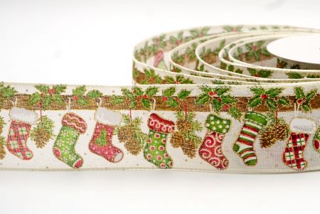 Cream- Hanging Christmas stocking Wired Ribbon_KF7689GC-2-2