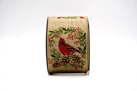 Κρεμ κορδέλα με σχέδιο Χριστουγέννων που απεικονίζει πουλιά_KF7690GC-14-183