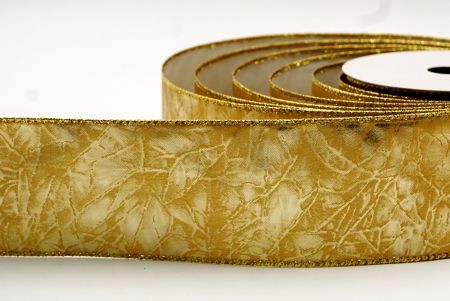 Crumpled GoldSolid Metallic Design Wired Ribbon_KF7699G-2