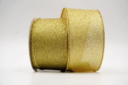 Ruban métallique uni de couleur jaune doré avec fil métallique_KF7701G-2