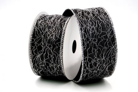 Ruban métallique noir à motif abstrait de foudre avec fil_KF7704G-53