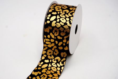 Черно-золотая атласная лента с дизайном животных_KF7706-53