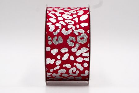 Красно-серебряная атласная лента с дизайном животных_KF7706-7