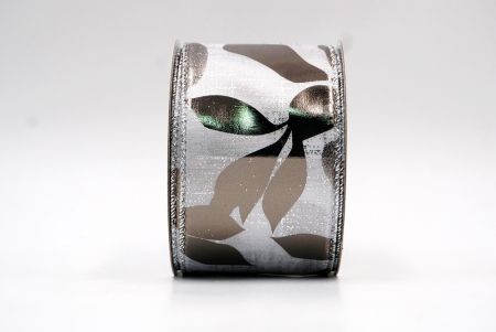 Gray Metallic Foil Leaves DesignWired Ribbon_KF7709G-1