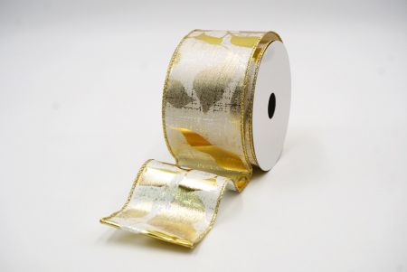 White/Gold Metallic Foil Leaves DesignWired Ribbon_KF7709G-2