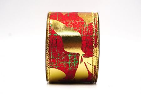 Fita de Cetim Vermelha e Dourada com Folhas Metálicas em Design_KF7709G-7H