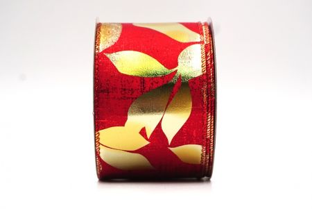 Червоний/золотий металічний фольгований дизайн з листям, дротяна стрічка_KF7709GR-7