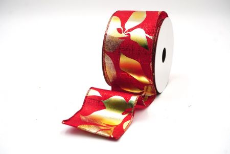 Red/Gold  Metallic Foil Leaves DesignWired Ribbon_KF7709GR-7