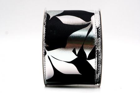 Ruban métallique à feuilles design noir/argent_KF7710G-53