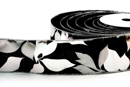 Чорний/срібний металічний фольгований дизайн з листям, дротяна стрічка_KF7710G-53
