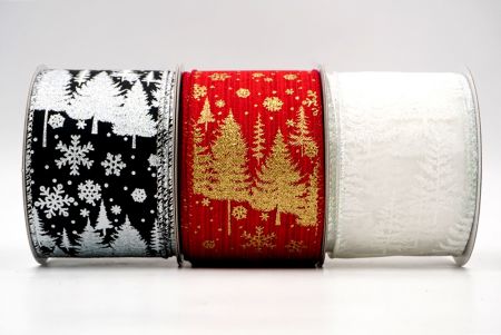 Pine Trees and Snowflakes Wired Ribbon - Pine Trees and Snowflakes Wired Ribbon