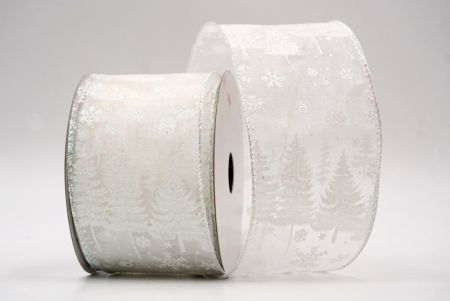 Ruban transparent blanc - motifs de sapins et de flocons de neige avec fil métallique_KF7712GN-1