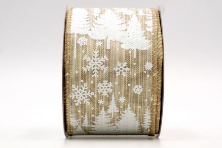 Kaki - motifs de sapins et de flocons de neige avec fil métallique_KF7713GC-13-183