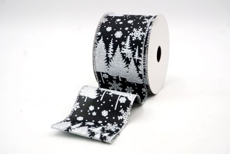 Black Satin - Pine Trees and Snowflakes Wired Ribbon_KF7714G-53