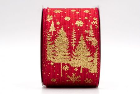 Nastro rosso con alberi di pino e fiocchi di neve_KF7715GC-7-169