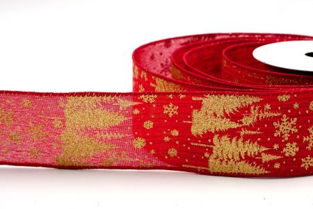 Red - Pine Trees and Snowflakes Wired Ribbon_KF7715GC-7-169