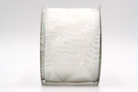 Ruban transparent blanc - motifs de sapins avec fil métallique_KF7716GN-1