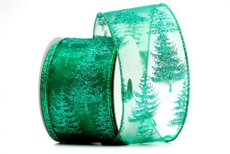 Verde - Fita com pinheiros com glitter_KF7718GH-3
